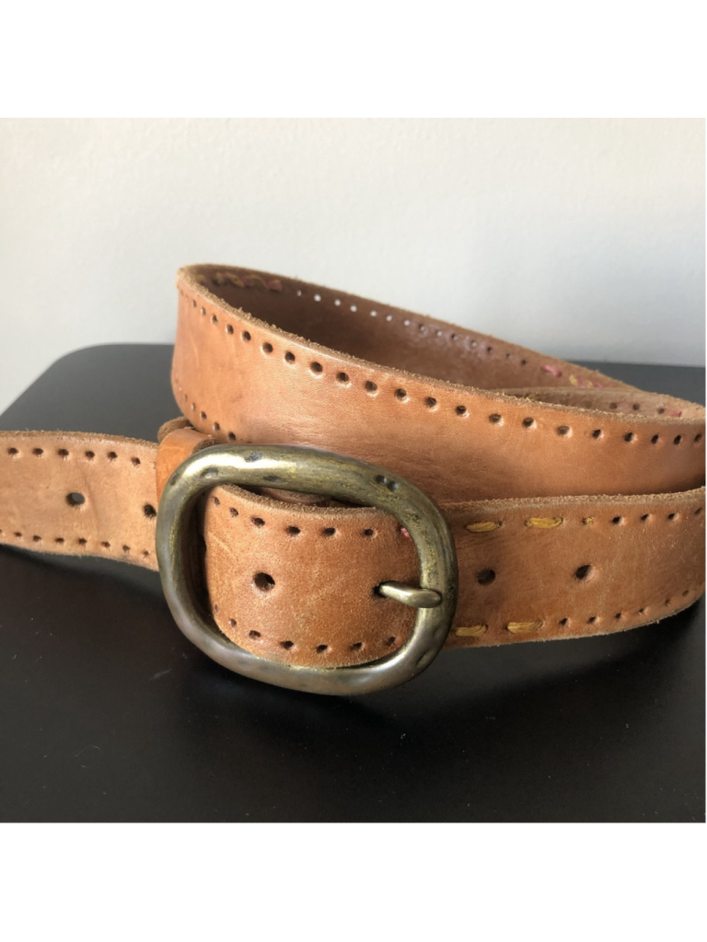 tan leather distressed western cowgirl belt 35" L